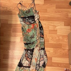 Urban Outfitters Postcard Print Wild Seam Slip Dress Size Small